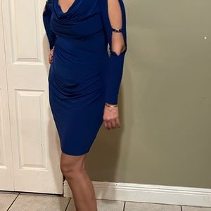 Cache cold shoulder blue cobalt dress